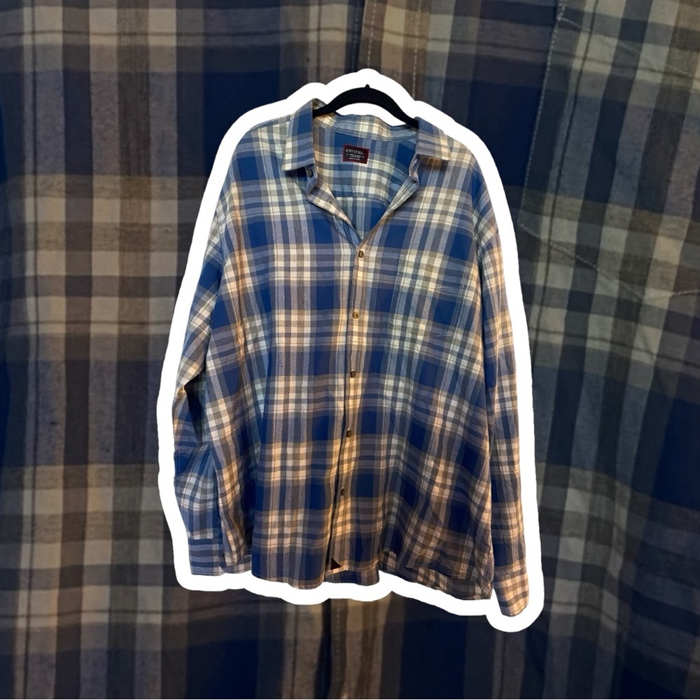 Men’s 3XL Blue and White Plaid Fiano Untuckit Button Down Shirt, Big and Tall
